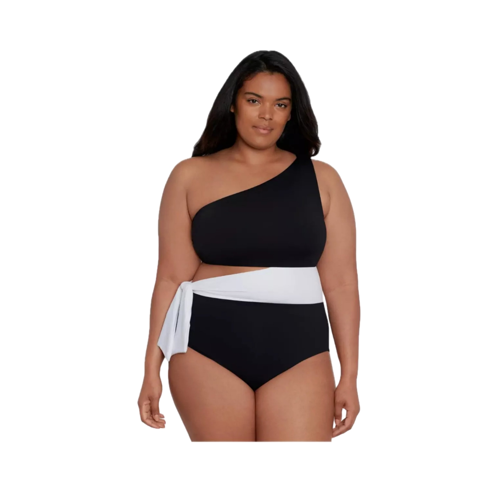 1lauren Ralph Laure Women's Size 20w Black And White One-Shoulder Swimsuit